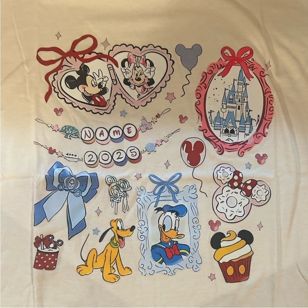 Disney White T-Shirt Mickey Mouse Minnie Mouse Donald Duck Pluto 2025 Size L